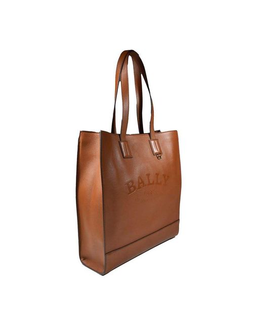 Bally Brown Logo Embossed Tote Bag