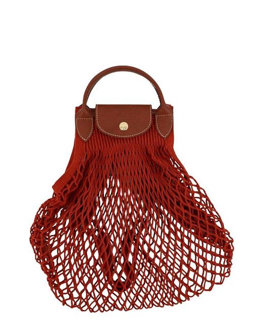 Longchamp Red Le Pliage Filet Top Handle Bag