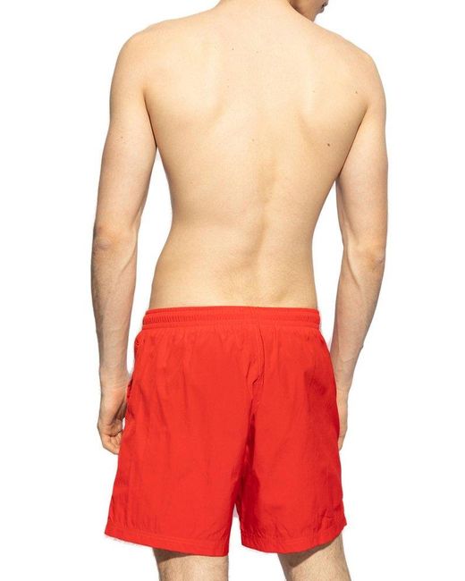 Alexander McQueen Red Logo Detailed Swim Shorts for men