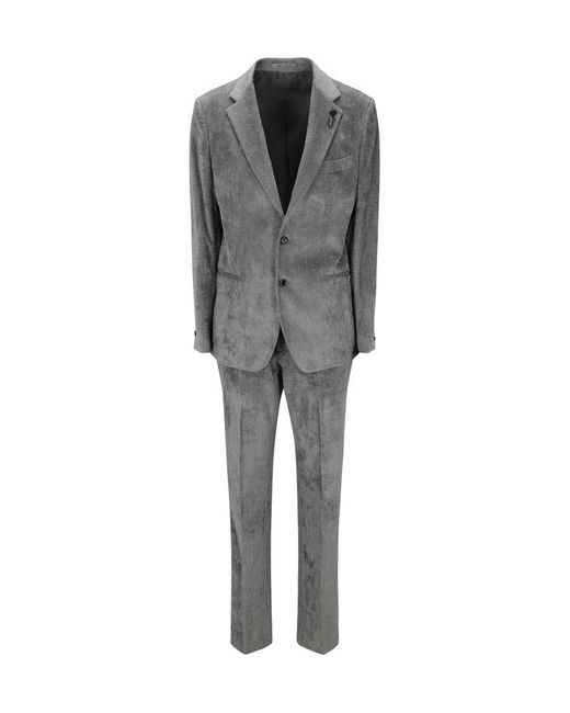 Lardini Gray Single Breasted Two-piece Corduroy Suit for men