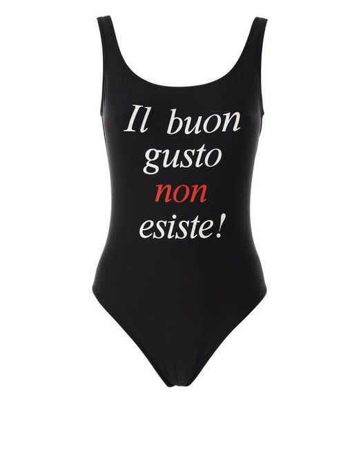Moschino Black Slogan-printed One-piece Swimsuit