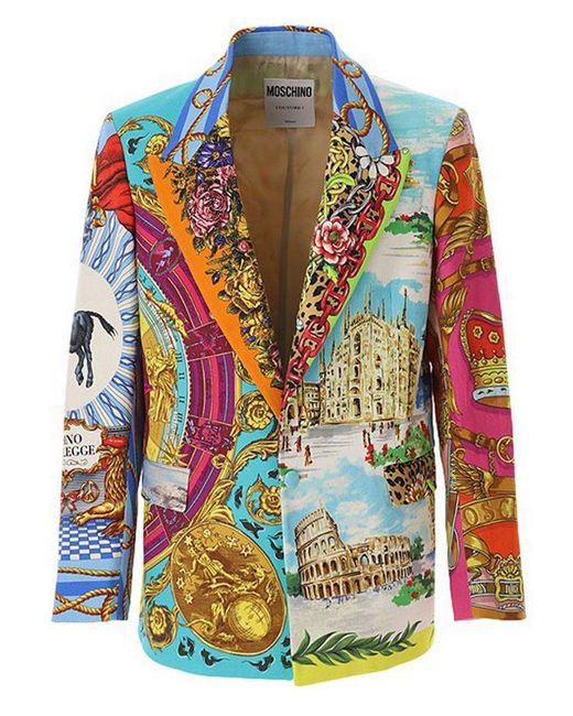 Moschino Multicolor Mix-printed Single-breasted Blazer for men
