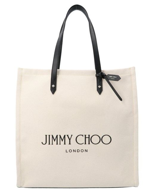 Jimmy Choo Leather Logo Printed Tote Bag in White | Lyst