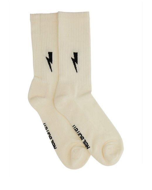 Neil Barrett Natural Logo Embroidered Socks for men