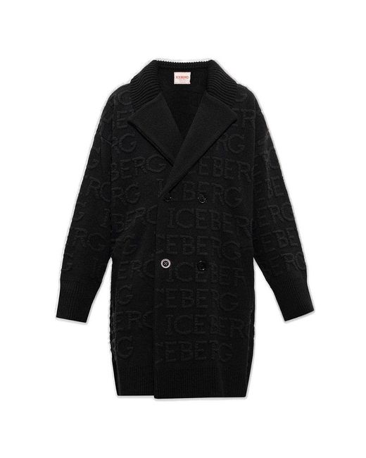 Iceberg 3d Logo Doublebreasted Coat in Black for Men Lyst
