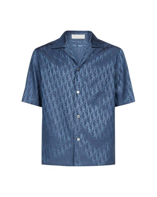 Dior Blue Oblique Short Sleeve Shirt for men