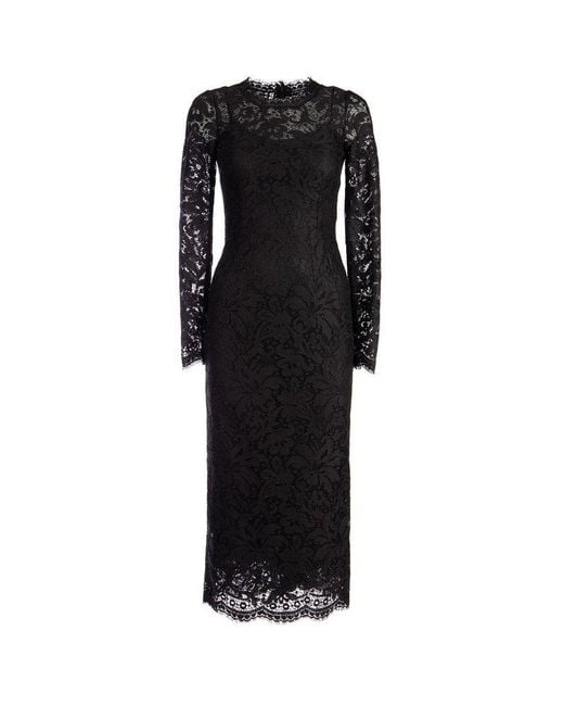 Dolce & Gabbana Black Lace Midi Dress