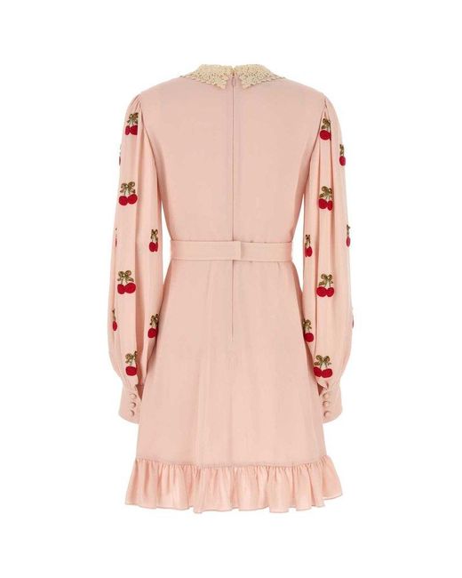 Valentino Pink Ruffled Hem Long-Sleeved Dress
