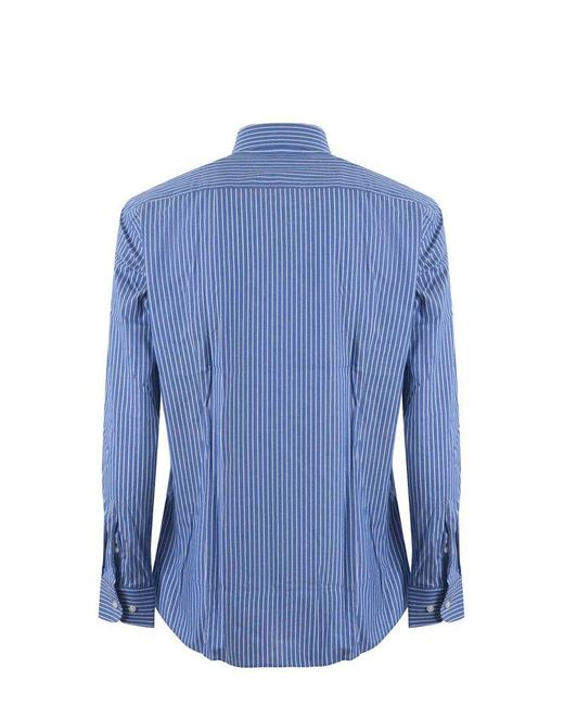 Boss Blue Long Sleeved Striped Shirt for men