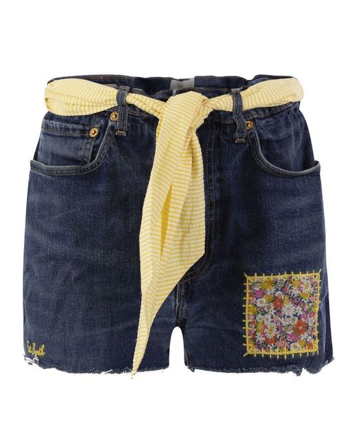 Mc2 Saint Barth Blue Shorts With Belt And Patches