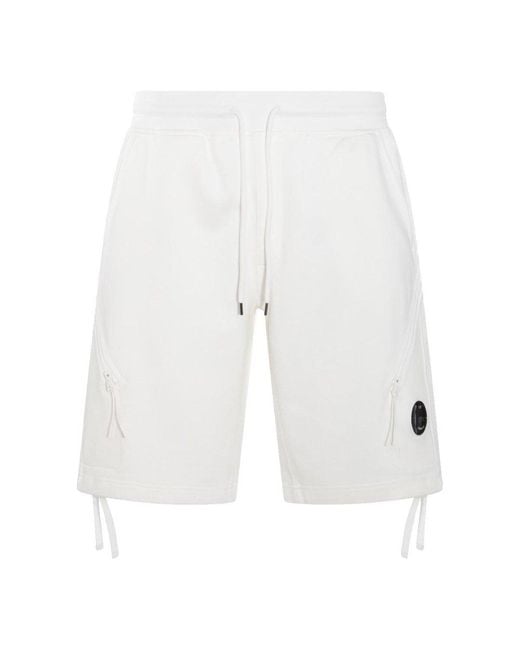 C P Company White Drawstring Lens-detailed Shorts for men