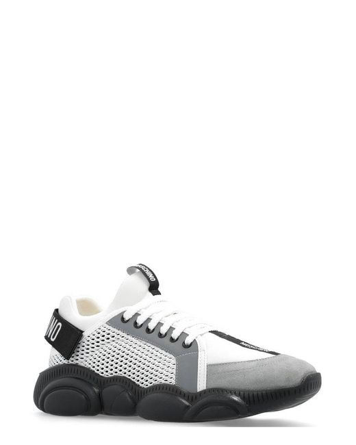 Moschino White Mesh-panelled Lace-up Chunky Sneakers for men
