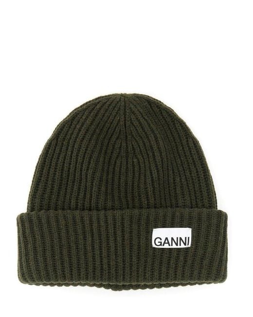 Ganni Green Beanie Hat