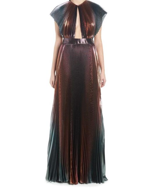 Givenchy Metallic-ombre Plisse Cutout Gown