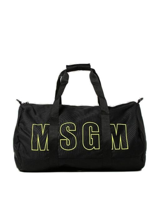 MSGM Black Logo Printed Zipped Duffle Bag
