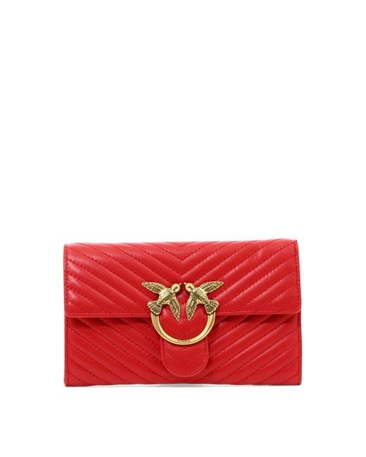 Pinko Red Love Classic Quilted Chain Wallet