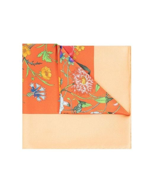 Gucci Orange Reversible Shawl With Floral Motif,