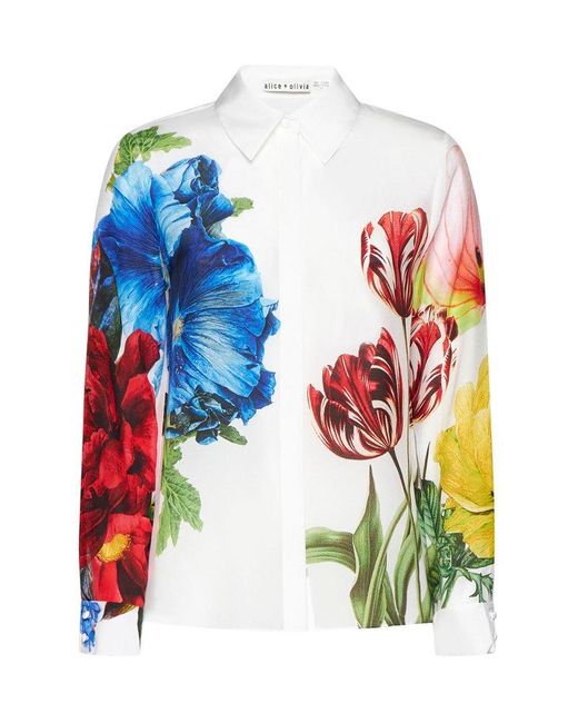 Alice + Olivia White Alice + Olivia Willa Floral-printed Long Sleeved Blouse