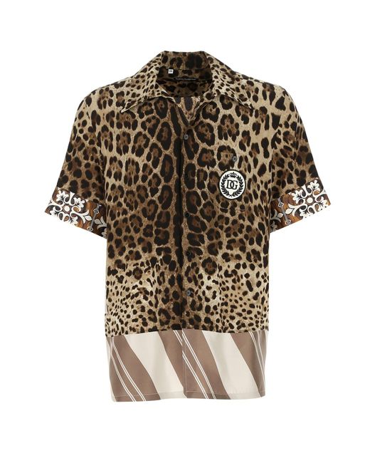 Dolce & Gabbana Silk Leopard Print Short-sleeve Shirt for Men - Lyst