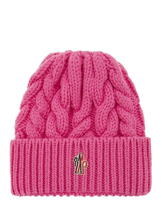 3 MONCLER GRENOBLE Pink Braided Wool Beanie