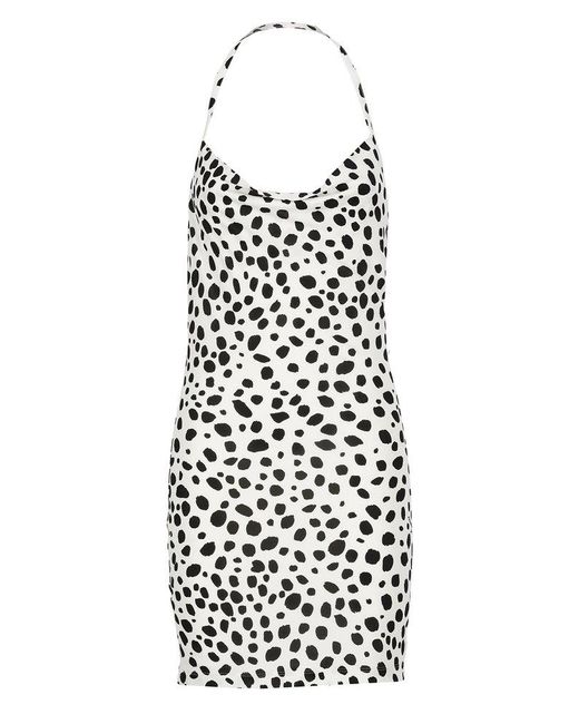 Moschino White Jeans Leopard-printed Halterneck Mini Dress