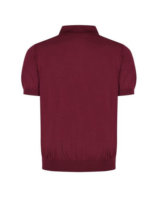 Fendi Red Classic Ribbed Wool Knit Polo Shirt for men