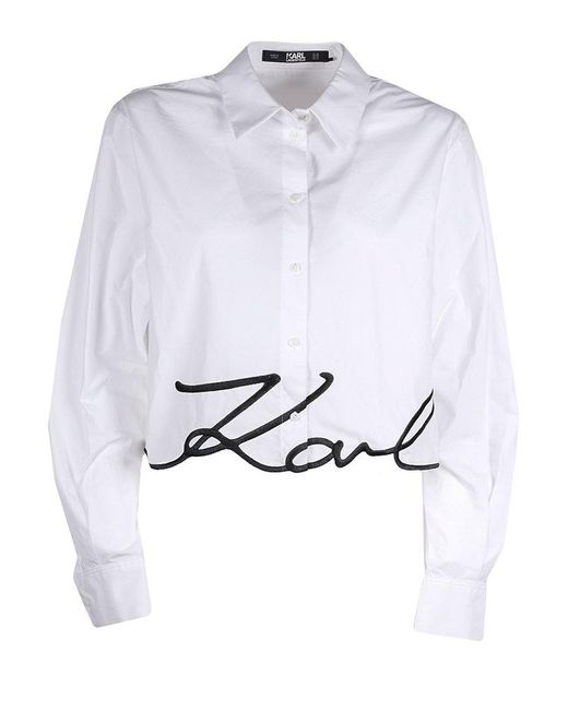 Karl Lagerfeld White Cropped Karl Signature Shirt