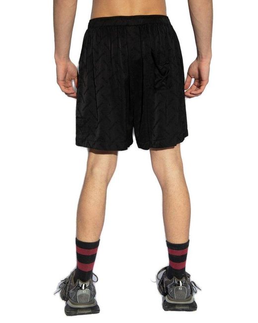 Balenciaga Black Satin Shorts With Logo, for men