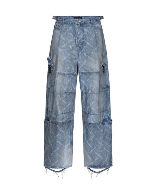 Balenciaga Blue Cargo Bal Diagonal Allover Pants