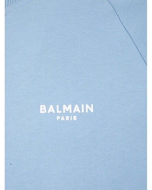 Balmain Blue Logo-flocked Crewneck Sweatshirt for men