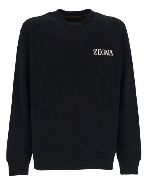 Zegna Black Logo Prrinted Crewneck Sweatshirt for men