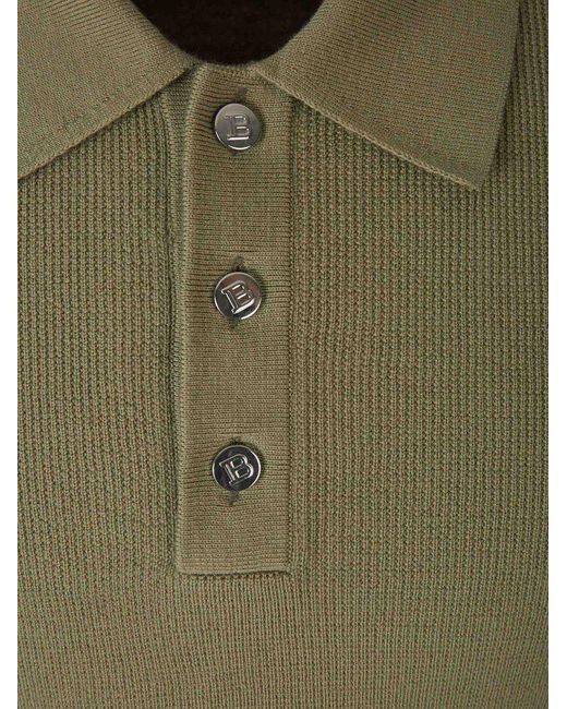 Balmain Green Wool Knit Polo for men