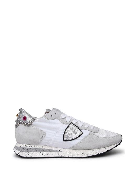 Philippe Model White Stud Embellished Lace-up Sneakers