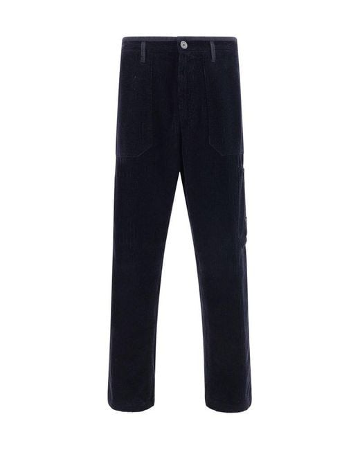 Stone Island Blue Logo-Patch Corduroy Trousers for men