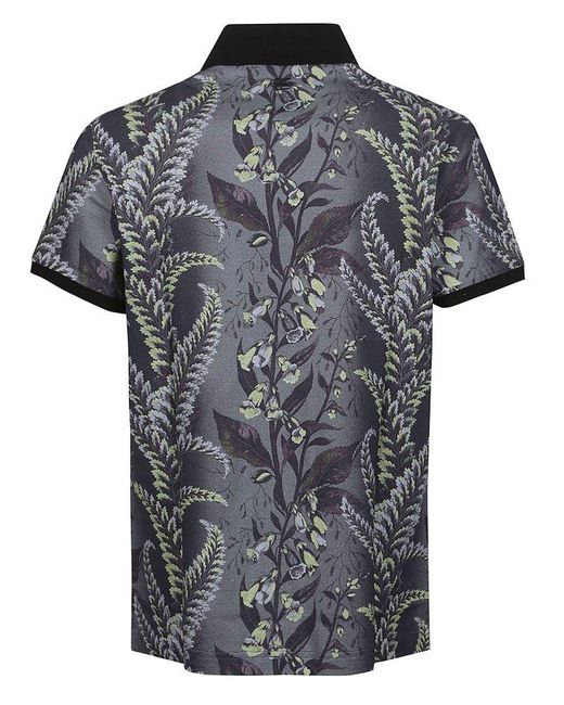 Etro Black Floral-printed Short Sleeved Polo Shirt for men