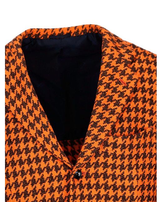 Kiton Orange Single-breasted Checked Blazer for men