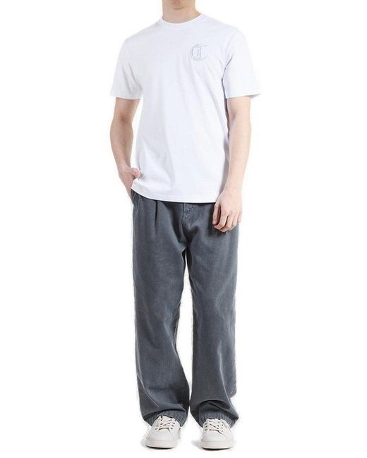 Just Cavalli White Logo Embroidered Crewneck T-Shirt for men