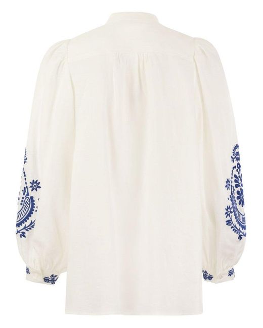 Weekend by Maxmara White Carnia Linen Cloth Shirt With Embroidery