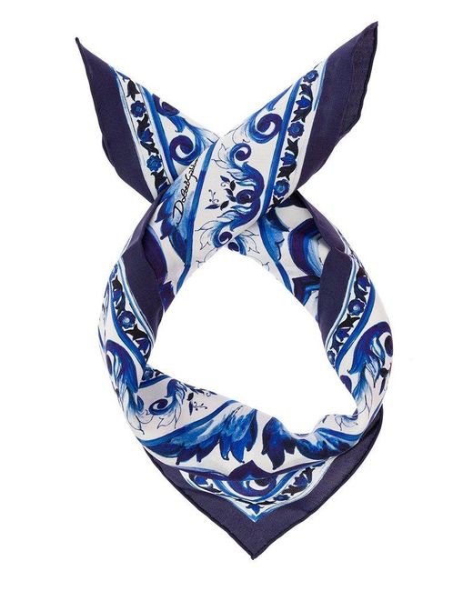 Dolce & Gabbana Majolica Print Scarf in Blue | Lyst