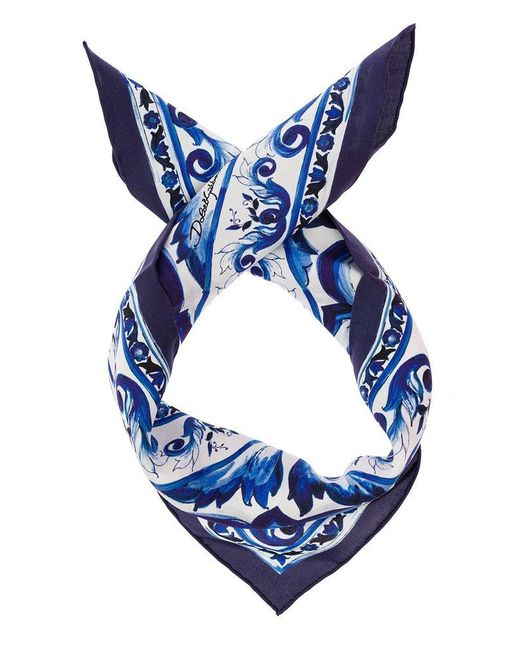 Dolce & Gabbana Blue Majolica Print Scarf