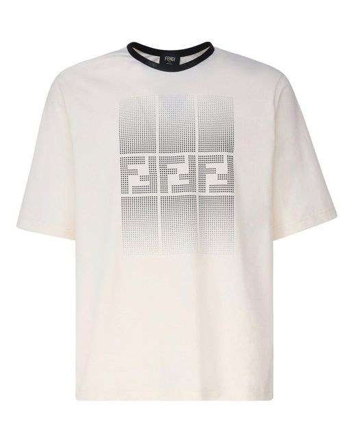 Fendi White Ff Printed Crewneck T-Shirt for men