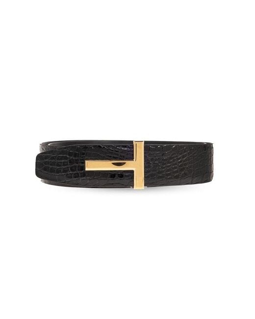 Tom Ford Black T-buckle Embossed Belt for men