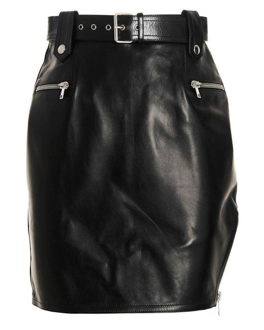 Alexander McQueen Leather Biker Slashed Mini Skirt in Black | Lyst