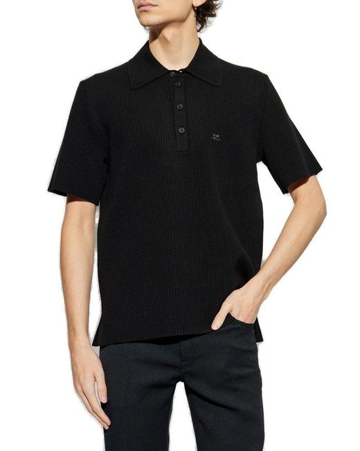 Courreges Black Logo Embroidered Ribbed Polo Shirt for men