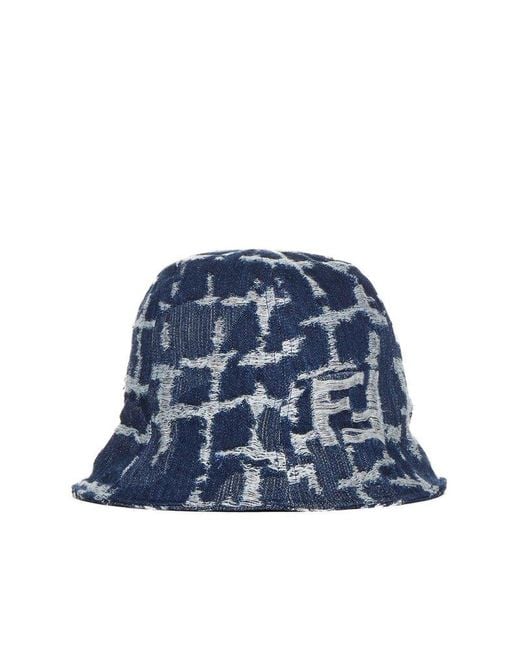 Fendi Blue Ff Denim Bucket Hat for men