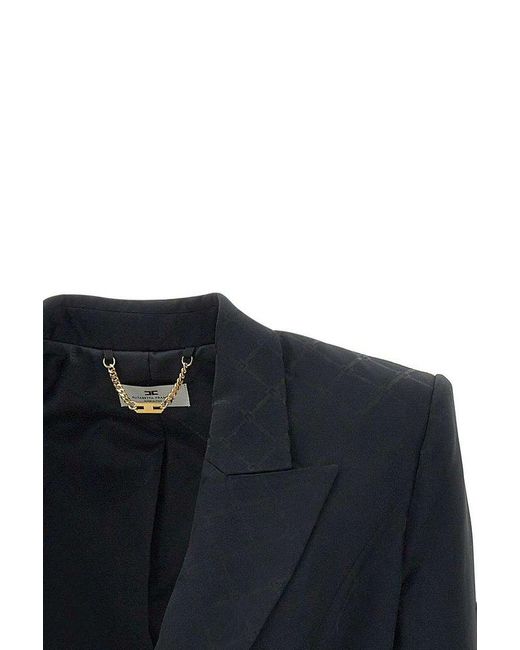 Elisabetta Franchi Black Diamond Jacquard Satin Jacket