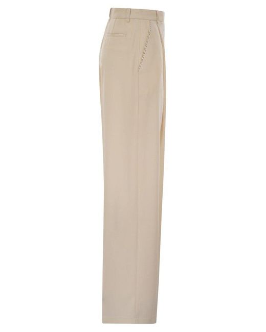 Elisabetta Franchi Natural Crepe Trousers With Contrast Stitching