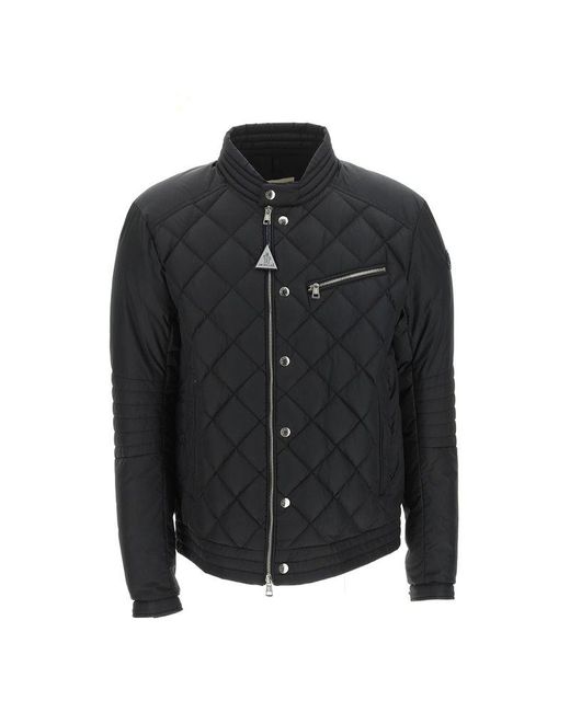 Moncler Synthetic Quilted Zipped Biker Jacket in Black for Men | Lyst