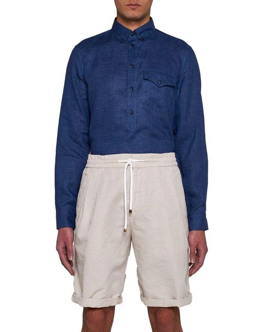 Brunello Cucinelli White Elasticated Waistband Drawstring Shorts for men