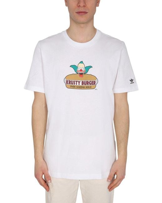 Adidas Originals White The Simpsons Krusty Burger Printed T-shirt for men